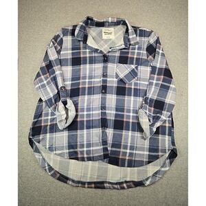 Bluenotes Boyfriend Fit Flannel Shirt Womens Size XL X-Large Blue Plaid NWT